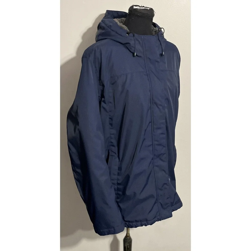 L L Bean Jacket Womens 3X Plus Blue Hooded Nylon Sherpa‎ Lined Winter Coat